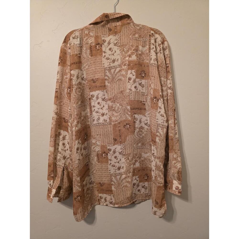 Brown Patchwork Button Up Shirt Vintage Style Paisley Oversized Large - Picture 2 of 5